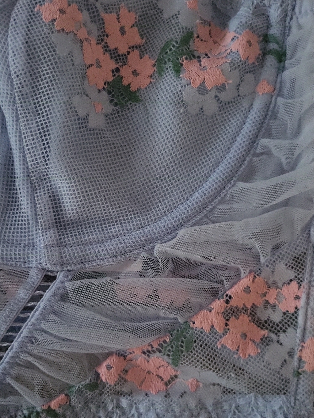 Auden Pale Blue Longline Floral Lace Bralette with Pink Embroidery - Picture 4 of 8